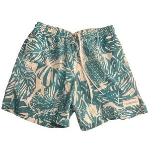 Calvin Klein Teal White Swim Shorts Trunks Size Med EUC #6685